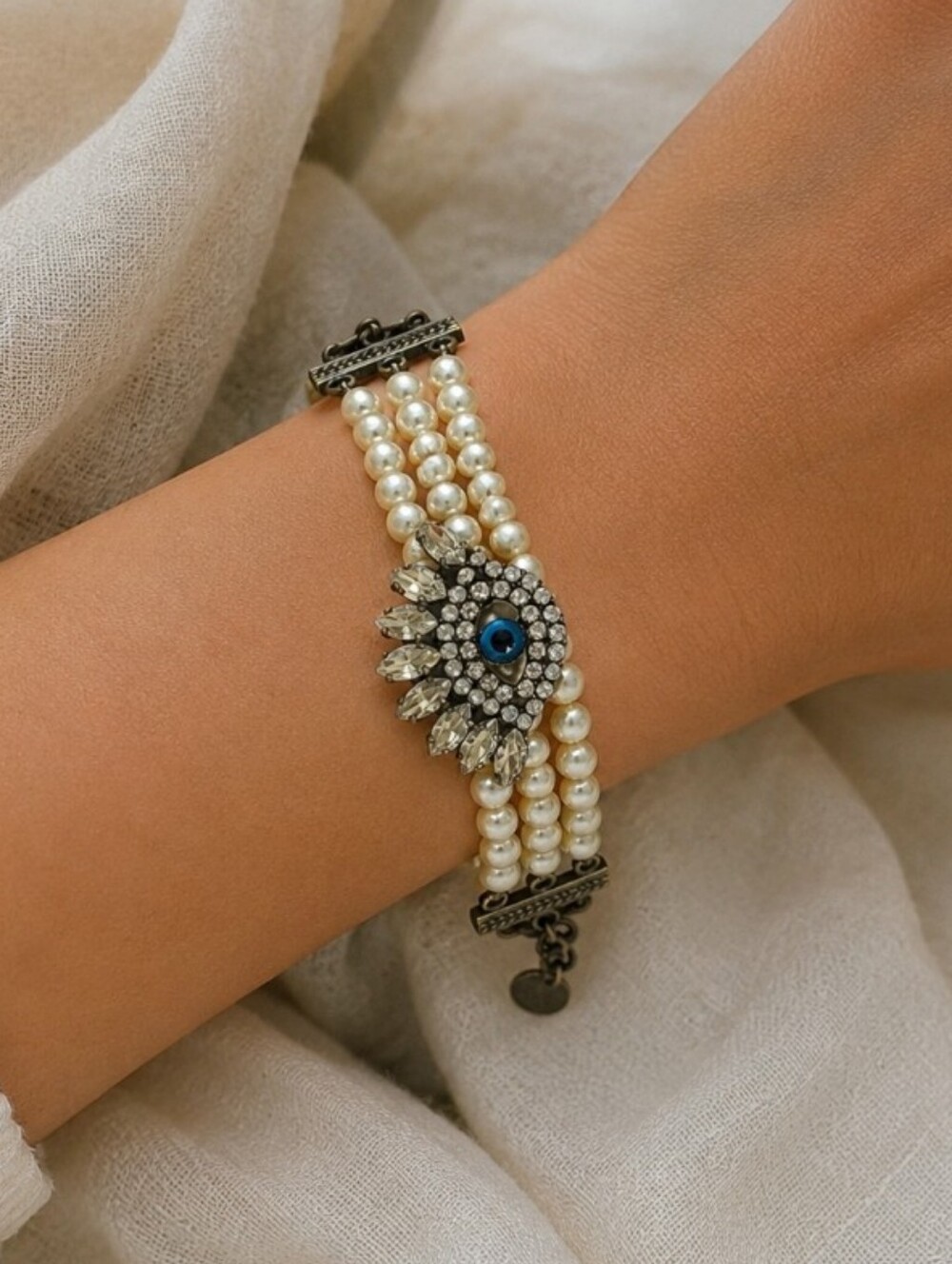Pearl Evil Eye Statement Bracelet